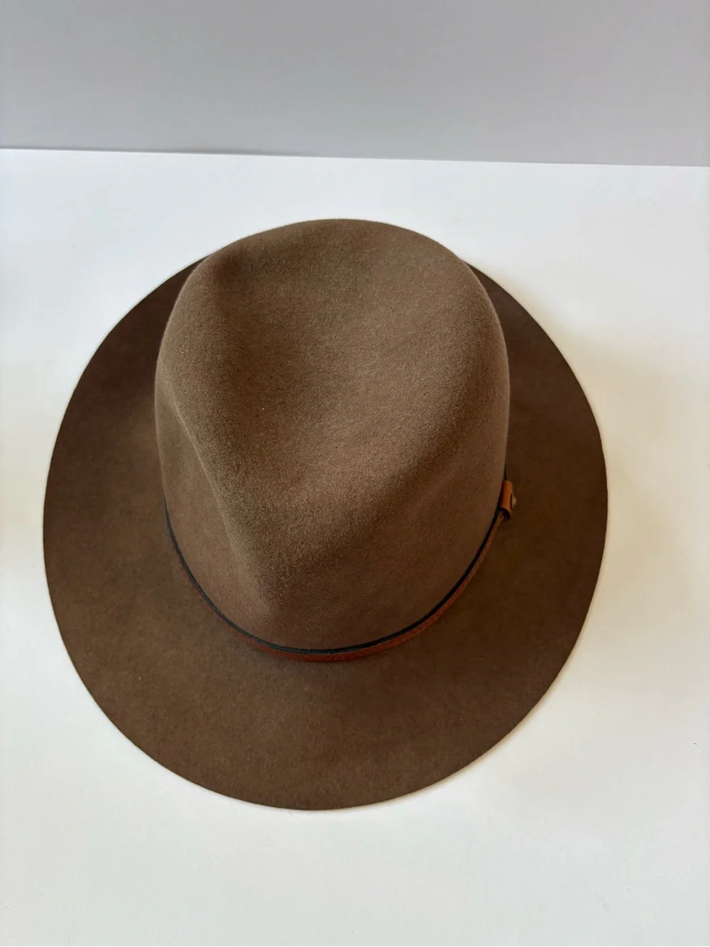 Rag&Bone Floppy Brim Felt Wool Fedora Hat Pecan Brown L Leather Trim Western